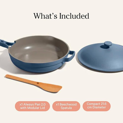 Our Place Mini Always Pan | 8.5" Ceramic Pan with Modular Lid & Beechwood Spatula | Patented 10-in-1 Nonstick, Non-Toxic Cookware Made Without PFAS | Induction & Oven-Safe up to 450°F | Blue Salt