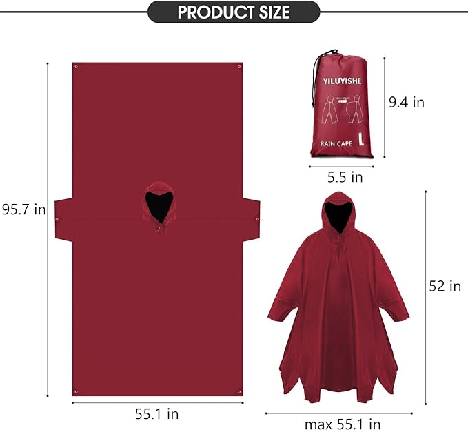Unisex Rain Poncho for Adults, Hooded Waterproof Raincoat Jacket for Hiking, Camping and Outdoor