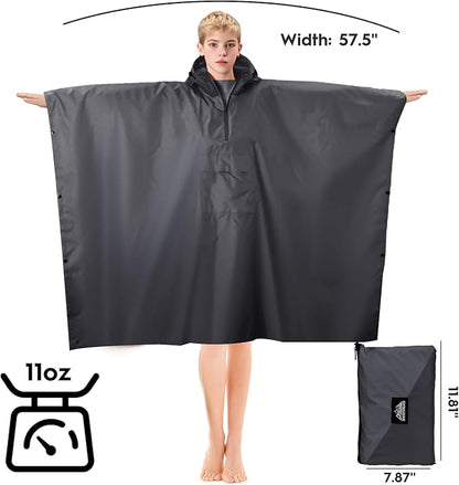 Bruvoalon 3-in-1 Rain Poncho with 1/4 Zip & Chest Pocket, Waterproof, Sunshade, Ground Mat for Adults & Youth Emergency