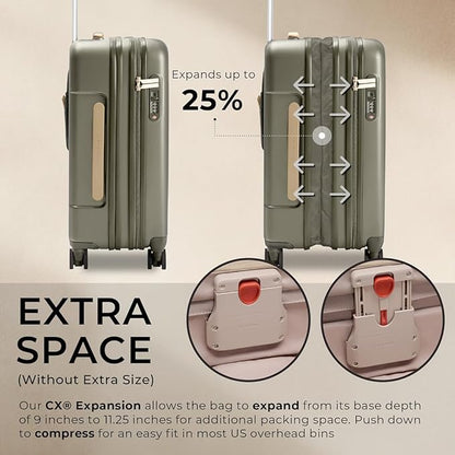 Briggs & Riley Essential 22" Carry On Expandable Spinner - Luggage for Travel, Suitcases with Wheels, Hardside Rolling Bag for Men & Women, Self-Repairing Zipper - Sympatico Collection, Olive