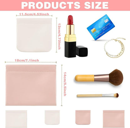 4Pcs Small Makeup Bag, Travel Storage Pouch for Women, Press Buckle Cosmetic Organizer for Lipstick, Jewelry and Purse