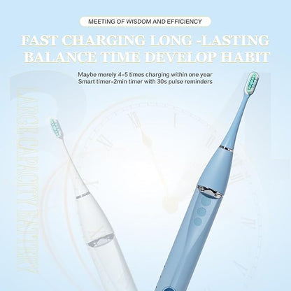 Foldable Electric Toothbrush for Adults – Dual UV Sanitization, 272 Sonic Modes, USB-C Rechargeable, 4 Brush Heads, Leather Travel Case, Portable Blue Toothbrush