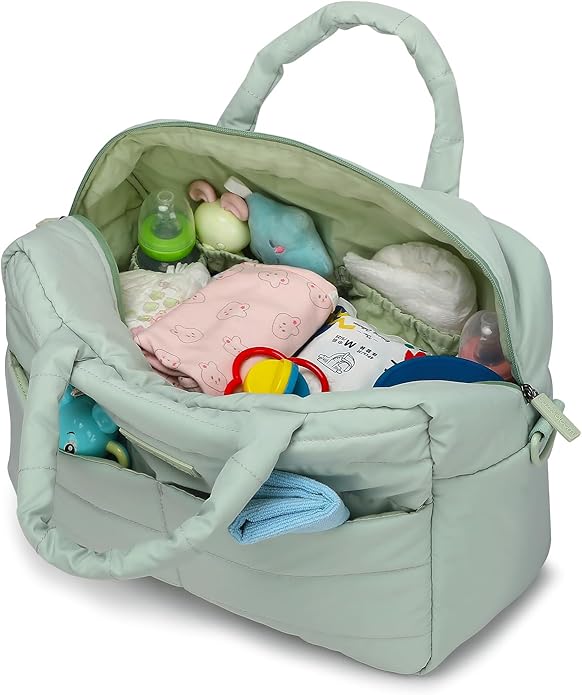 Buzz&Bloom Baby Diaper Bag Tote, Large Capacity Travel, Hospital Bag Functional with Changing Pad and Stroller Attachments.