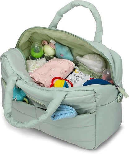 Buzz&Bloom Baby Diaper Bag Tote, Large Capacity Travel, Hospital Bag Functional with Changing Pad and Stroller Attachments.