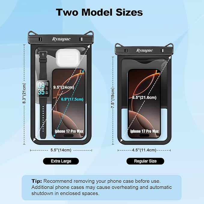 2 Pack Waterproof Phone Pouch - 10in Waterproof Phone Case with Lanyard, IPX8 Cell Phone Dry Bag Beach Cruise Ship Essentials for iPhone 17 16 15 Pro Max, Galaxy S25 S24 Ultra