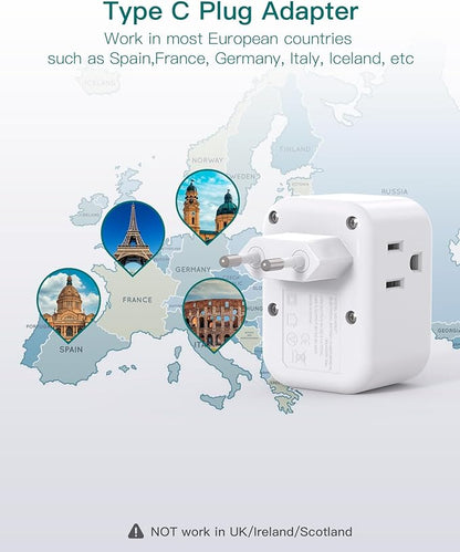 3 Pack European Travel Plug Adapter, Addtam US to Europe Plug Adapter with 3 Outlets 3 USB Charger (2 USB C Port), Type C Power Adaptor to Italy Spain France Portugal Iceland