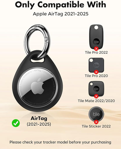 UNBREAKcable Holder for Apple AirTag [Fit Tightly Design] [Easy to Install] [Hold Air Tag Securely] Waterproof TPU Shell Case with All Metal Keychain Key Ring Clip, 4 Pack, Black