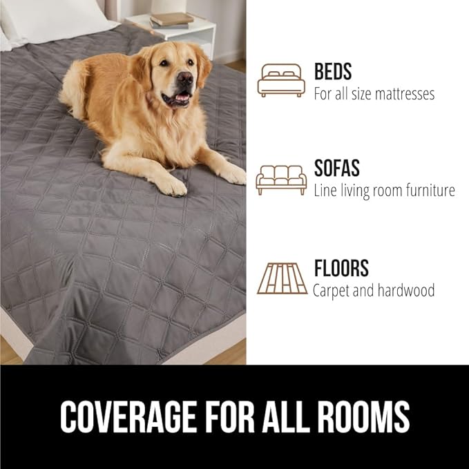 GORILLA GRIP Waterproof Bed Cover for Dogs, 82x82, Gripped Slip Resistant Backing, Leak Proof Washable Dog Blanket Covers Sofa, Couch, Sectional, Crate, Car, RV Seats, Pet Puppy Essentials, Charcoal