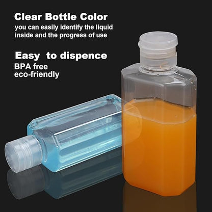 100PCS Mini Size Travel Bottles 2oz Travel Shampoo Plastic Empty Bottles, Refillable Cosmetic Containers with Flip Cap Clear Portable Small Bottles for Liquid, Lotions, Cream, Toner, Body Soap