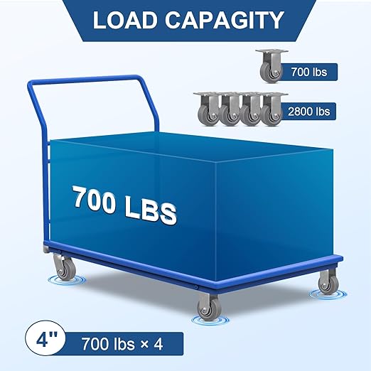 4 Inch Rubber Wheels (Flat Tread)- Heavy Duty Casters, Industrial Caster Wheels- with up to 700 LB Capacity- Use for Dollies, Utility and Maintenance Carts(1 Rigid)