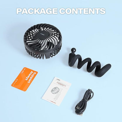 A2C Portable Stroller Fan [Rechargeable 4000mAh Battery, 3 Speeds, Flexible Base] Rotatable Travel Essentials for Handle Bar, Handheld Personal Cooling Fans for Gym Treadmill Peloton Bike/Camping/Gift
