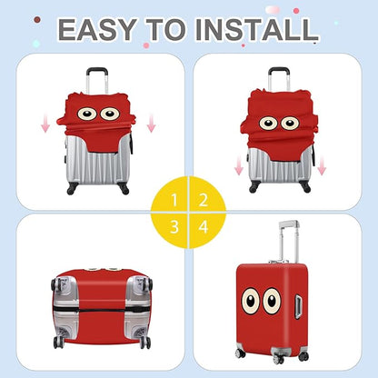 ANNA QUEEN Funny Cartoon Eyes Luggage Cover, Red Suitcase Protector with Cute Big Eyes Design, Travel Suitcase Cover for 32-34 Inch Luggage, Stretchable & Washable Spandex Travel Accessories