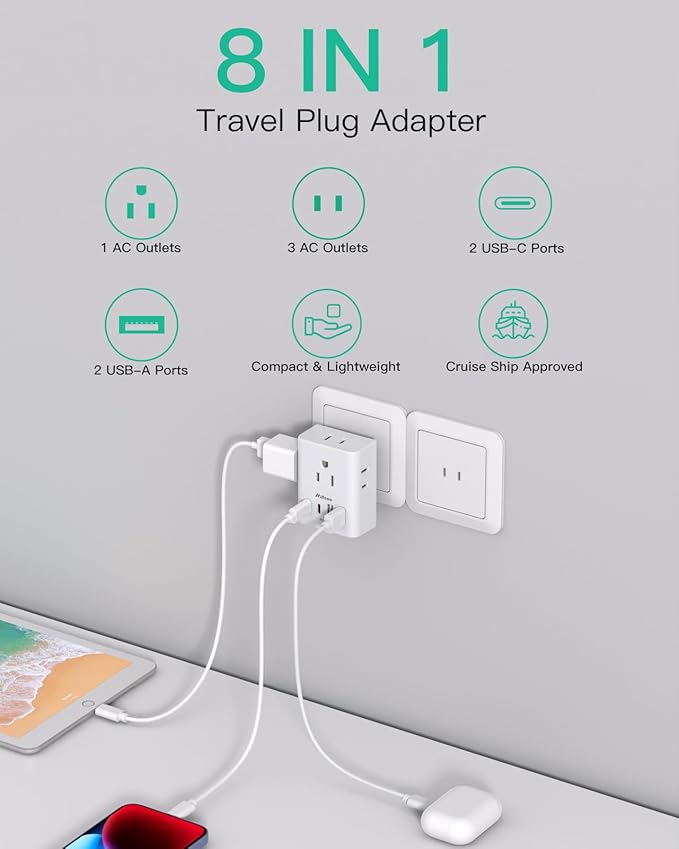 2 Pack US to Japan Plug Adapter, Japan Power Travel Adapter with 4 Outlets 4 USB Ports(2 USB C), Type A Travel Power Converter Plug Adaptor for USA to Japanese China Canada Mexico Philippines Peru
