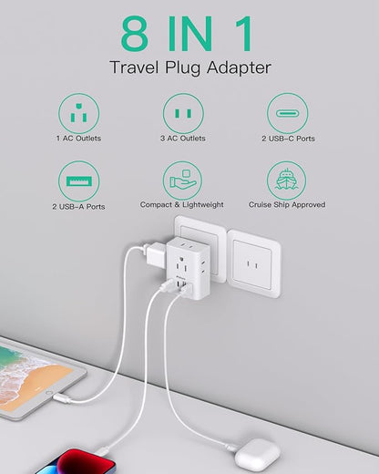 2 Pack US to Japan Plug Adapter, Japan Power Travel Adapter with 4 Outlets 4 USB Ports(2 USB C), Type A Travel Power Converter Plug Adaptor for USA to Japanese China Canada Mexico Philippines Peru