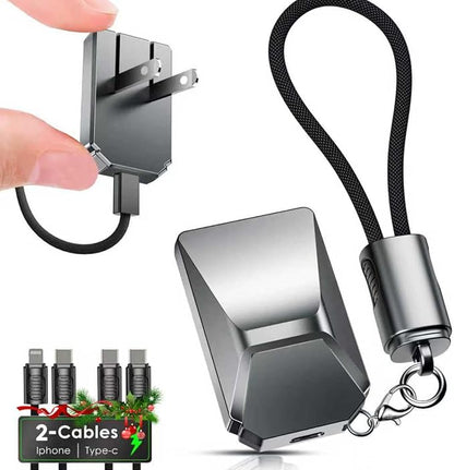 USB C Charger for iPhone 16/15 Charger Fast Charging,GaN Keychain Design Fast Wall Charger Block with USB C to C & C to Lightning Cable, for Men,Foldable and Compact for iPhone(Gray)