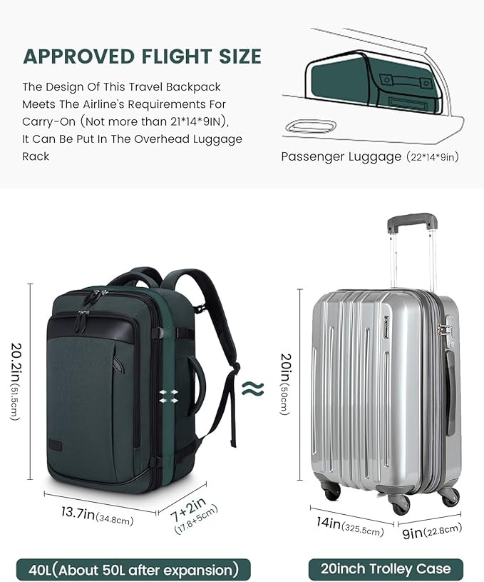 LOVEVOOK Carry on Backpack, 45L Large Travel Backpack for Women Men Airline Approved, Expandable Large Suitcase Backpacks With 4 Packing Cubes, Aer Travel Pack 3, Water Resistant Weekender Bag