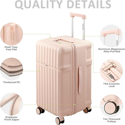 20 Inch Hardside Carry-On Luggage with Spinner Wheels, TSA Lock, Double Zippers, Thick PC Shell, Lightweight Travel Suitcase for Business, Weekend, and International Trips(Pink)