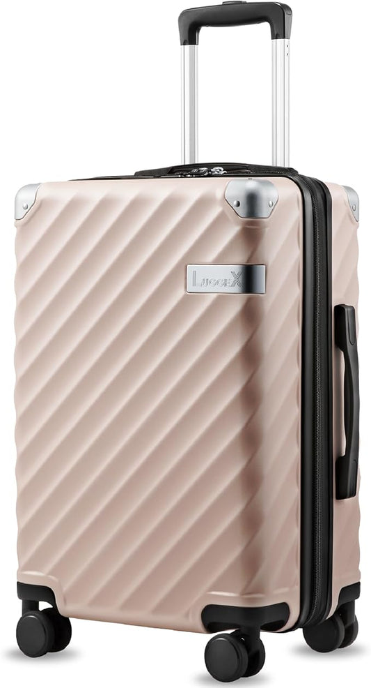 Carry On Luggage 22x14x9 Airline Approved, KVC Expandable Polycarbonate Hard Shell Suitcase for Travelling (EX-Core, Pink, 20 Inch, 40L-44L)