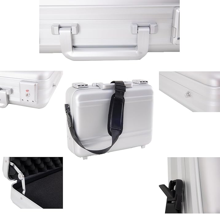 Metal Briefcase with Removable Shoulder Strap 14 Inch Laptop Brief Case Business Case Lawyer Briefcases