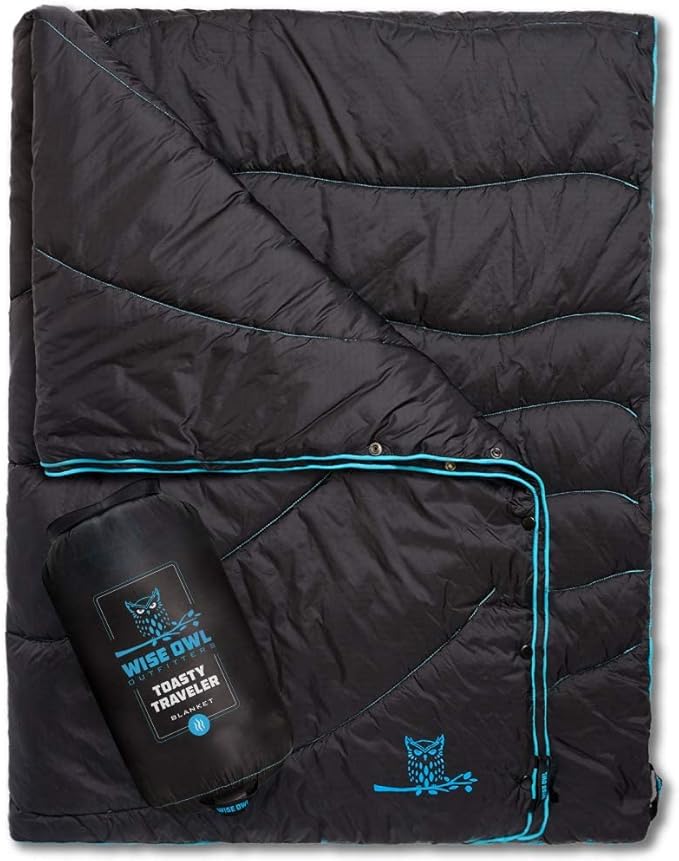 Wise Owl Outfitters Outdoor Camping Blanket – Lightweight Packable Puffy Quilt for Backpacking, Hiking & Travel – Warm Water Resistant Blanket for Cold Weather Camping