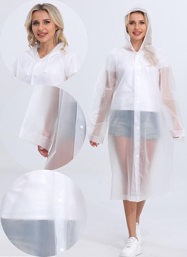 2-Pack Reusable Rain Ponchos for Adults, HOOMBOOM Raincoats Emergency for Women/Men with Drawstring and Sleeves