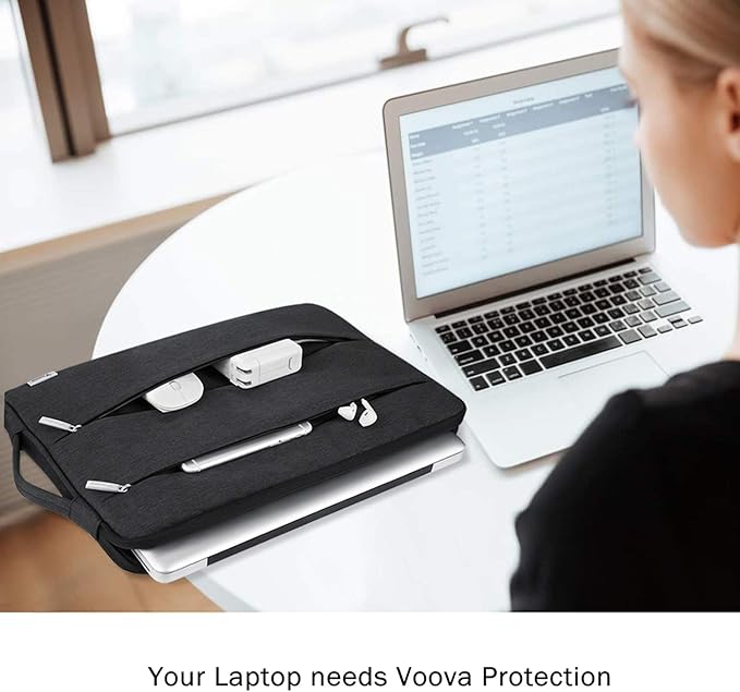 Voova 13 13.6 Inch Laptop Sleeve Case Compatible with MacBook Air 13 M1/M2/M3/M4 2020-2025, MacBook Pro 13/14, IPad Air/Pro 13, Waterproof Slim Computer Bag Cover with Handle, Black