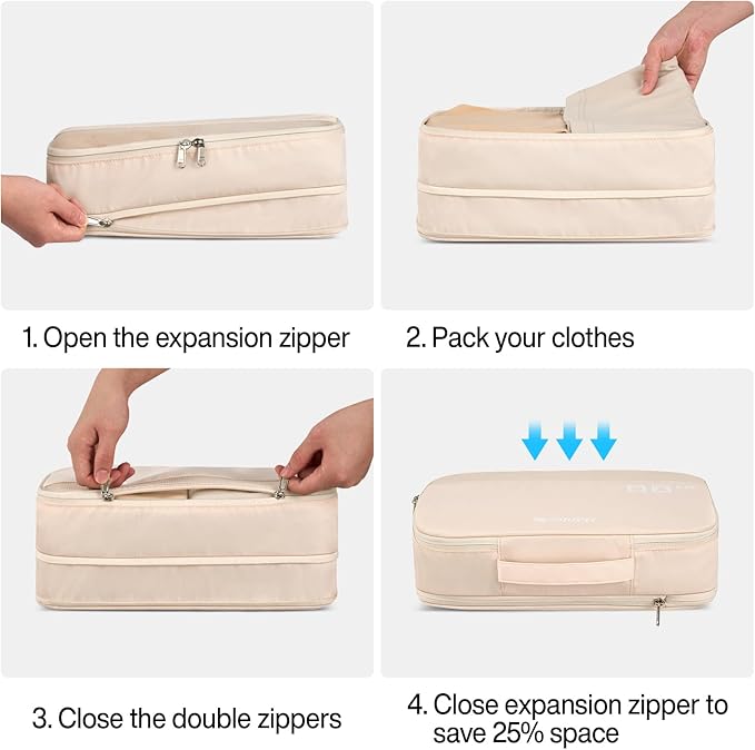 Hanke 7 Set Compression Packing Cubes for Travel, Expandable Large Packing Cubes for Suitcases and Backpack, Luggage Packing Organizer Bags with Double Zipper as Travel Essentials