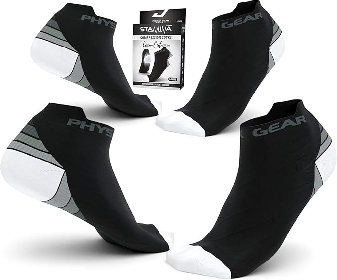 Physix Gear Short Compression Socks for Men & Women - Best Low Compression Socks Women & Men Ankle Socks with Arch Support
