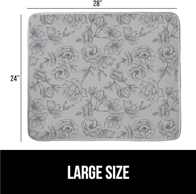 GORILLA GRIP Ironing Mat, Portable Iron Pad, Magnetic Cover for Top of Laundry Washer, Dryer, Table Top, Countertop Blanket, Silicone Coating and Scorch Resistant, Travel Size 28x24, Gray Floral