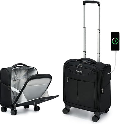 Hanke Underseat Carry On Luggage with Wheels, Lightweight Small Suitcase Airline Approved 16 Inch Softside Personal Item Travel Bag for Women Men, Compact Under Seat Luggage with Spinner Wheels,Black