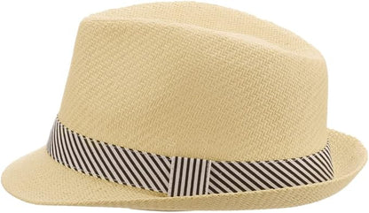 Panama Jack Women's Fedora Hat - Soft Matte Toyo Straw, Striped Cotton Hat Band, Inner Sweatband, 1 3/4" Brim