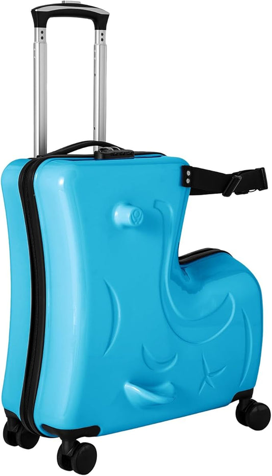 Kids Ride on Suitcase, 20" Ride on Luggage with 4 Wheels, Scooter Suitcase for Boys Girls, Toddler Carry on Suitcases with Safety Belt & Adjustable Handle, Travel Luggage for Ages 3-6 (Blue)
