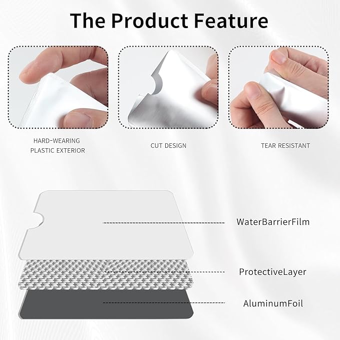 Owfeel RFID Blocking Secure Credit Card Sleeves Pack Of 50 Contactless Card Protection Holders Credit Card ID Anti Theft WaterProof Protector- Silver