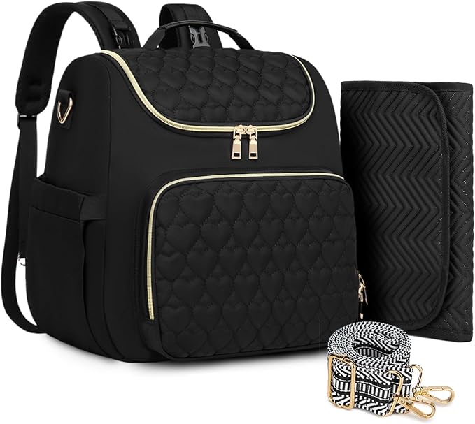Diaper Bag Backpack, 4 in 1 Convertible Baby Travel Backpacks, Diaper Bag with Changing Pad Diaper bag, Baby Bag for Mom, Insulated Pockets, Stroller Straps, Black