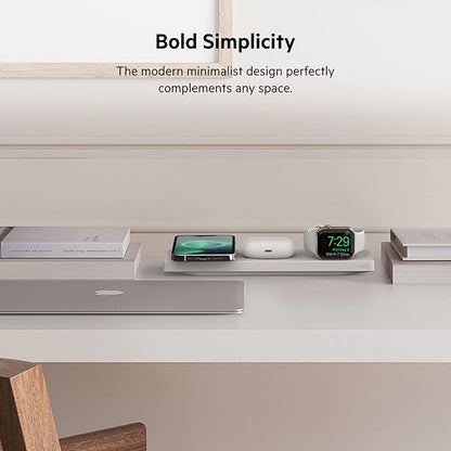 Belkin MagSafe 3-in-1 Wireless Charging Pad - Fast Charging for Apple Watch, iPhone 17, 16, 15, 14 Series, AirPods, & More - MagSafe Charging Station for Multiple Devices White (Certified Refurbished)