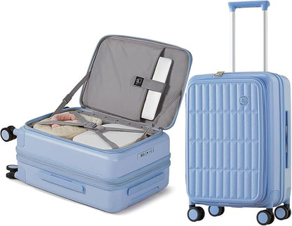 aji Expandable Top Open Carry On Luggage 22x14x9 Airline Approved, 20 Inch Hard Shell Carry On Suitcase with Spinner Wheels,Travel Small Luggage for Women Men,Blueberry Blue