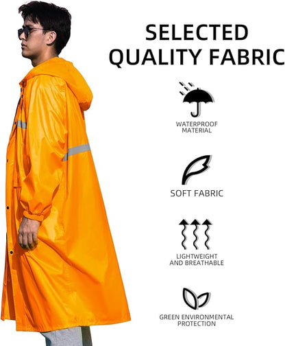 Coralrain Long Hooded Raincoat Safety Waterproof Emergency Rain Jacket Poncho for Men Women Adults