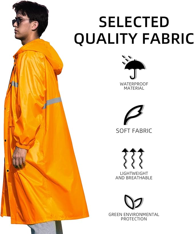 Coralrain Long Hooded Raincoat Safety Waterproof Emergency Rain Jacket Poncho for Men Women Adults