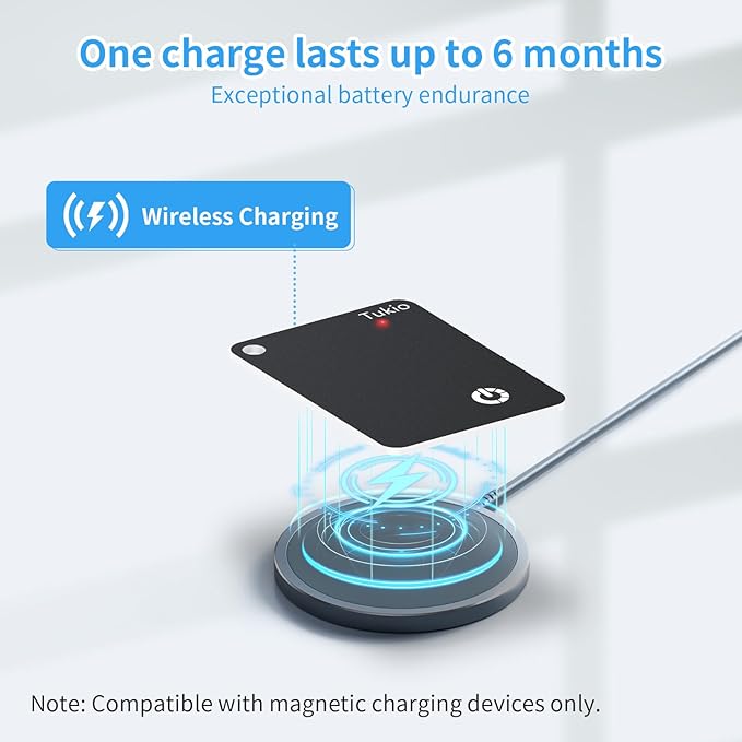 Smart Cards 4 Pack, Smart Tracker Card Compatible with Apple Find My (iOS only), Bluetooth Tracker with Wireless Charging, IP68 Waterproof Finder, Item Finder with Key Ring/Nylon Lanyard.(Black)