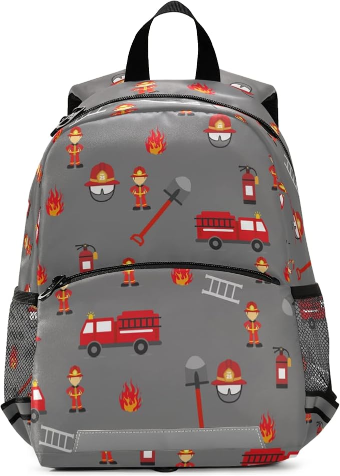 Fire Truck Kid's Toddler Backpack for Boys Girls Preschool Nursery with Safety Leash (012215)