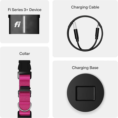 New Fi Series 3+ Smart Dog Tracker Collar [12 Month Membership Included] GPS Tracker for Dogs with Health & Behavior Monitoring, Escape Alerts, Waterproof, LED, Apple Watch Compatible (Pink, X-Small)