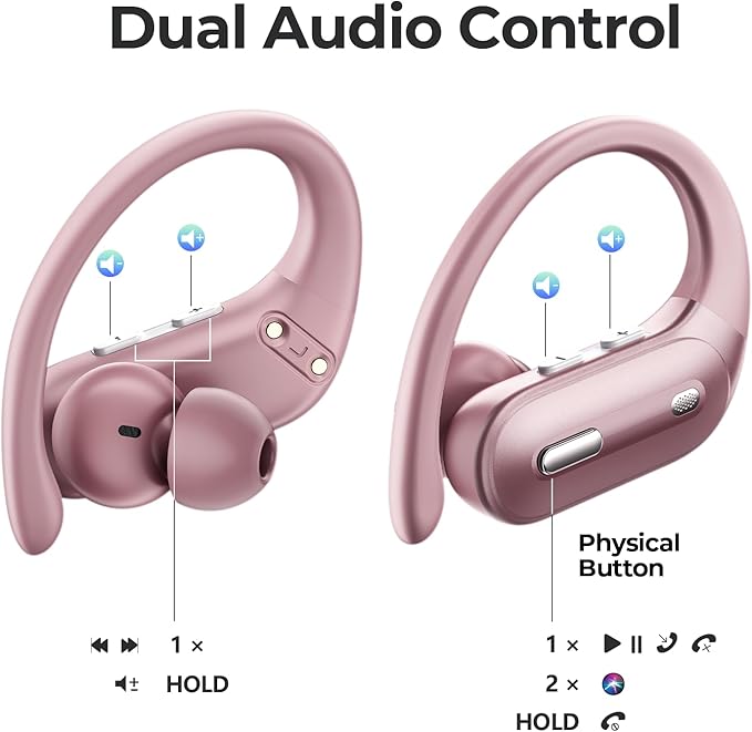 Active Noise Cancelling Wireless Earbuds Bluetooth Headphones 90 Hrs Playtime Ear Buds with Power Display Over-Ear Earphones with Earhooks IPX7 Waterproof Stereo Transparency Headset for Sports/Gym