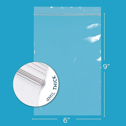 GPI - 100 Count 6" X 4" Zip Bags, Heavy-Duty 4 Mil Thick, Clear Reclosable Zipper Poly Baggies with Resealable Zip Top Lock For Storage, Packaging, Food, Snacks, Nuts, Bolts & Screws