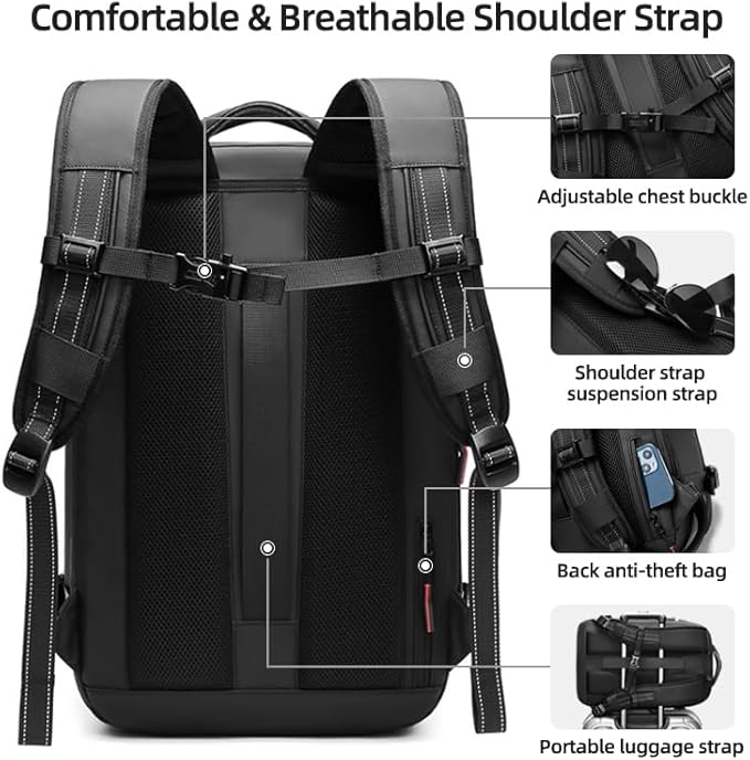 Fiordpack Vacuum Backpack Travel (Built-in Pump, 60L), TSA Lock, Expandable Vacuum Seal Compression Travel Backpack for 17" Laptop, Airline Approved