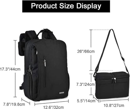 CADeN DSLR Camera Backpack Bag Waterproof Anti Theft with 15.6 inch Laptop Compartment, USB Charging Port, Tripod Holder, Rain Cover, Inner Case, Compatible for Sony Canon Nikon Olympus Black