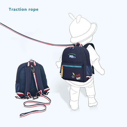 willikiva Cartoon Bus 12 Kindergarten Backpack for Kids Girls and Boys,Waterproof Preschool Toddler Backpack Wiht Leash and Safety Harness(Deep Blue)