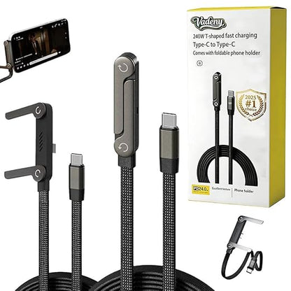 Charge Stand 2 in 1 Cable,240w Fast Charging Cable with Built-In Holde,Invisible Holder Charger Cables,360° Rotation,5ft USB C Nylon Braided High-Speed Charger Cord for Phone,Tablets,Laptops(C-C,2PCS)