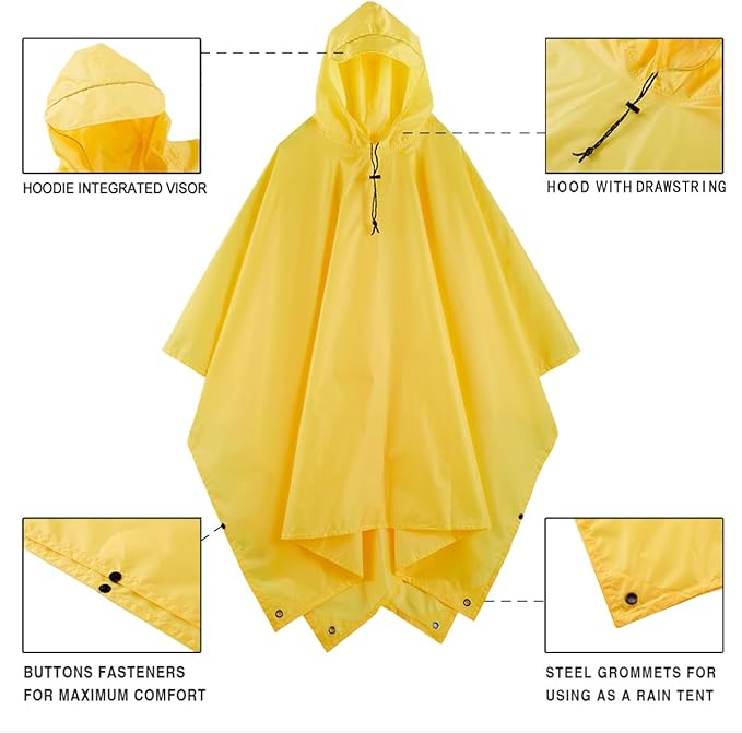 Hooded Rain Poncho for Adult, Waterproof Lightweight Raincoat for Hiking Camping