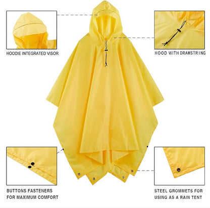 Hooded Rain Poncho for Adult, Waterproof Lightweight Raincoat for Hiking Camping