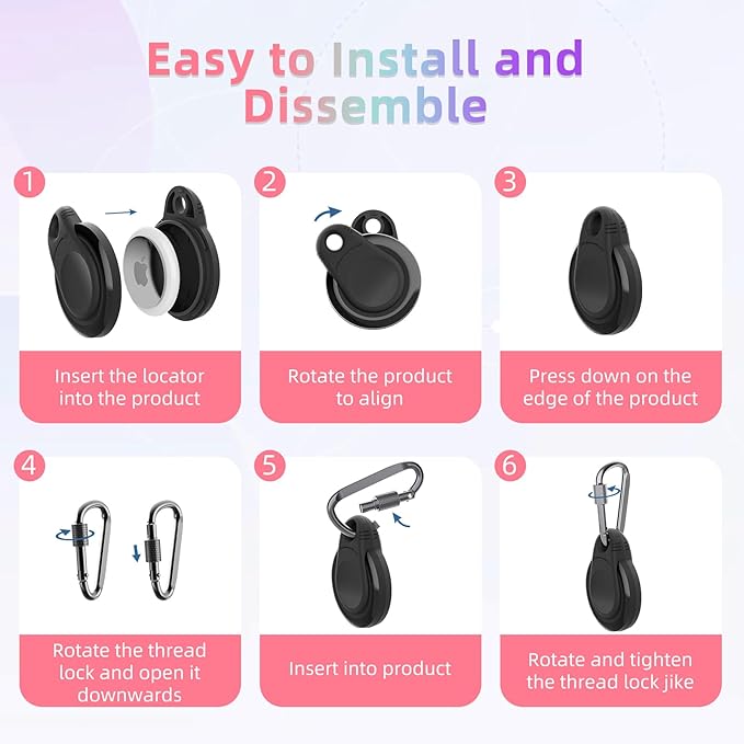 Waterproof Holder for AirTag Keychain Lock Case for Apple AirTags Keyring Durable Lightweight Cover for AirTag for Keys Kids Luggage Backpacks Pet Collar Multicolor 5Pack
